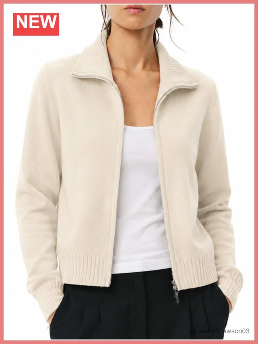 Women's Zip Up Cropped Cardigan Sweater Knit Jacket